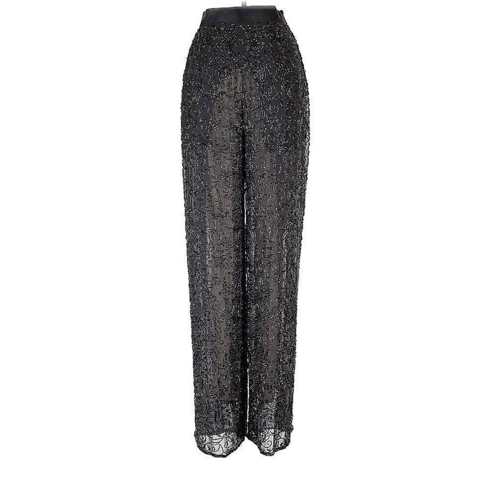 emanuel ungaro 100% Silk Fully Beaded High Rise Wide Leg Sheer Pants 8